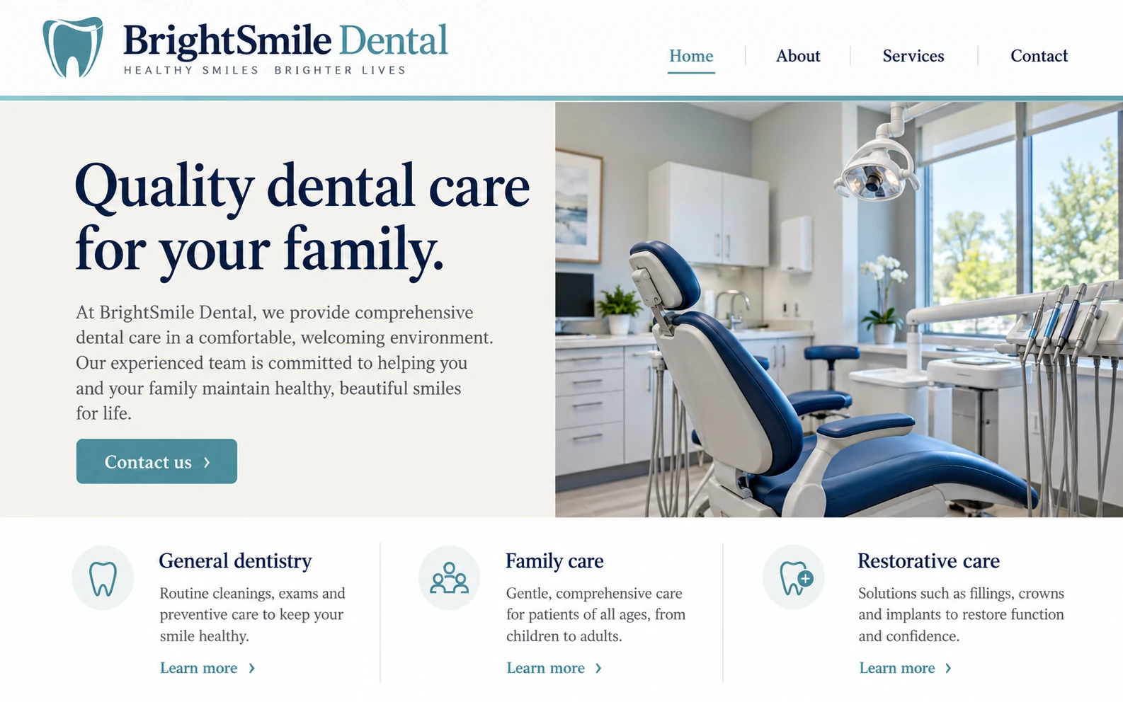 Before concept: BrightSmile Dental with a traditional layout and dental treatment room photograph